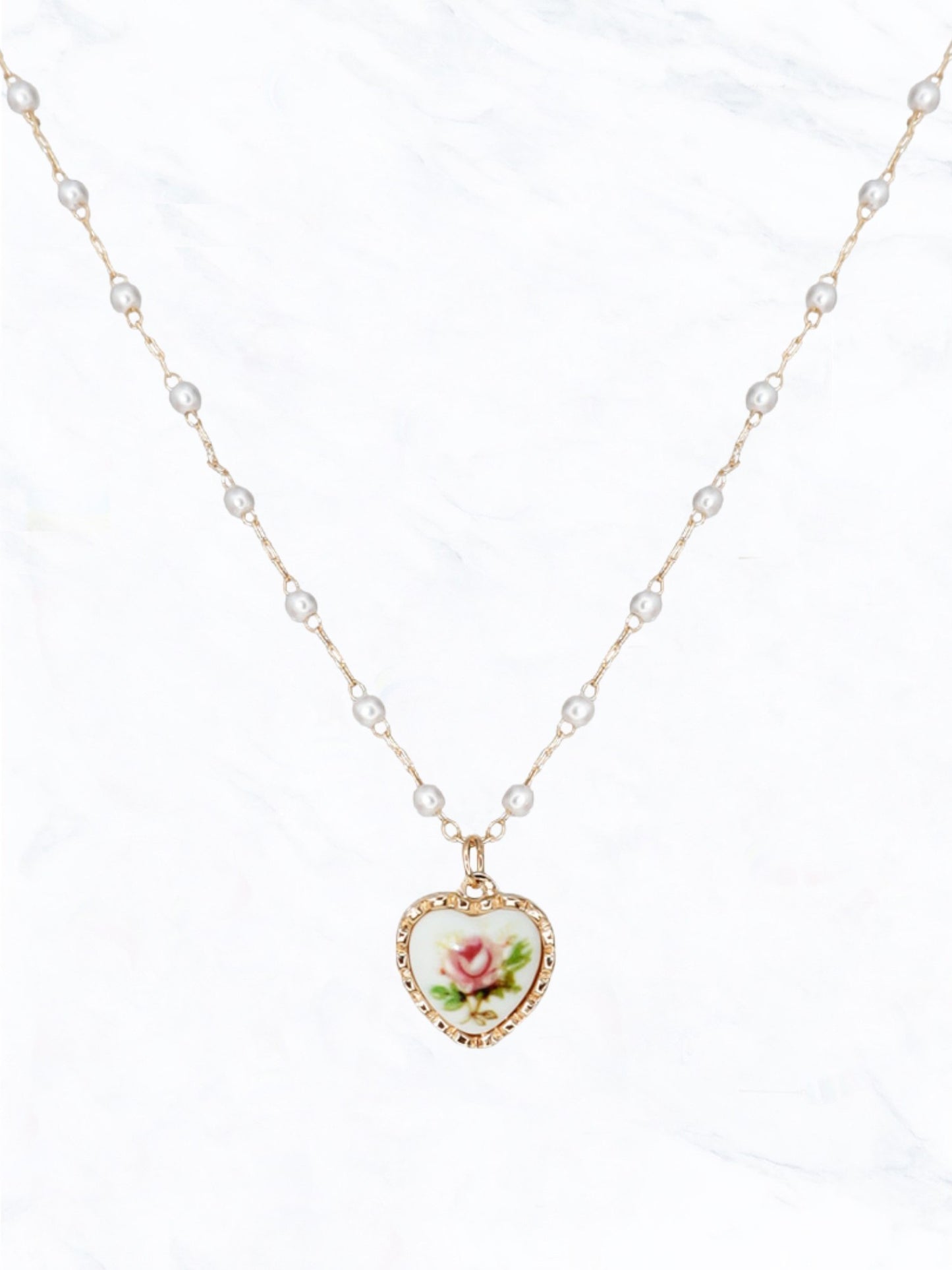 Vintage Rose Heart Pendant Necklace