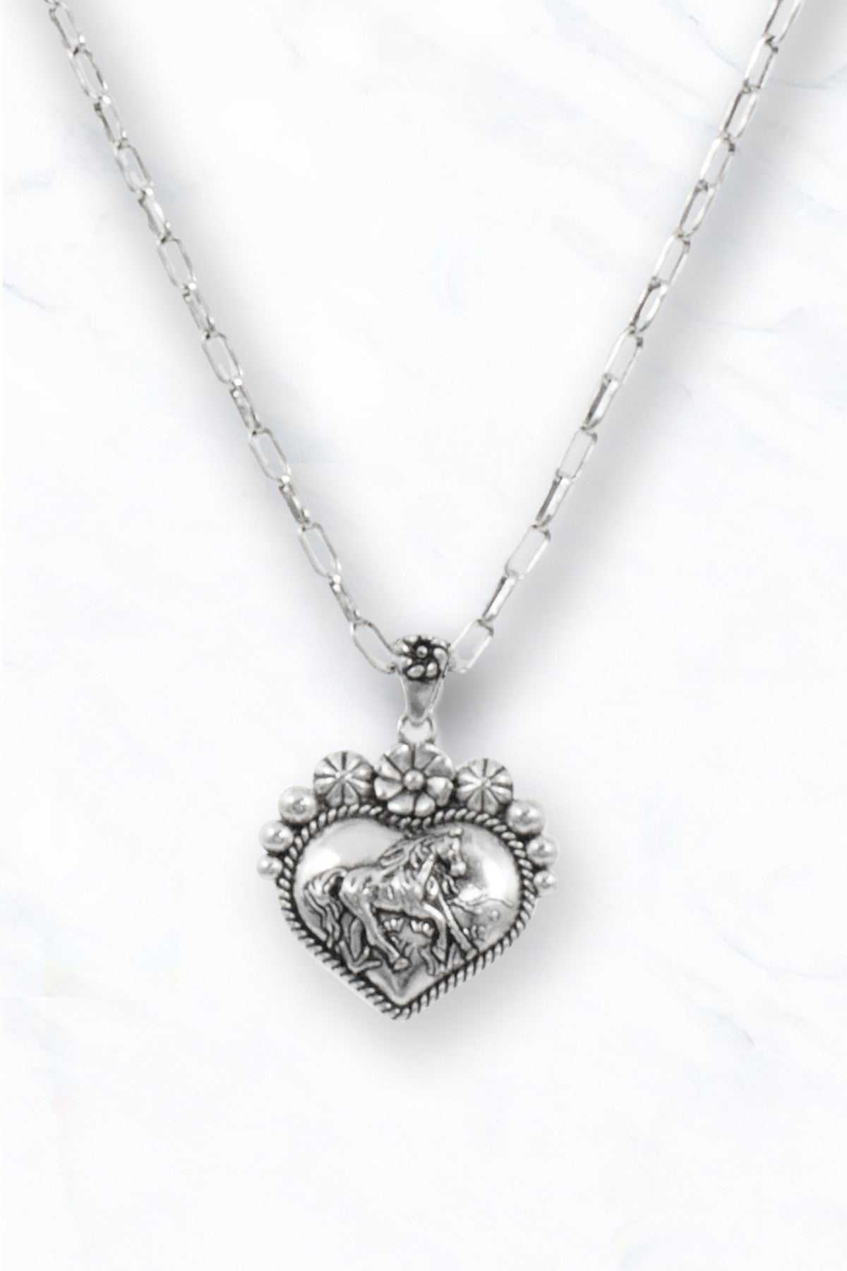Silver Heart Horse Necklace