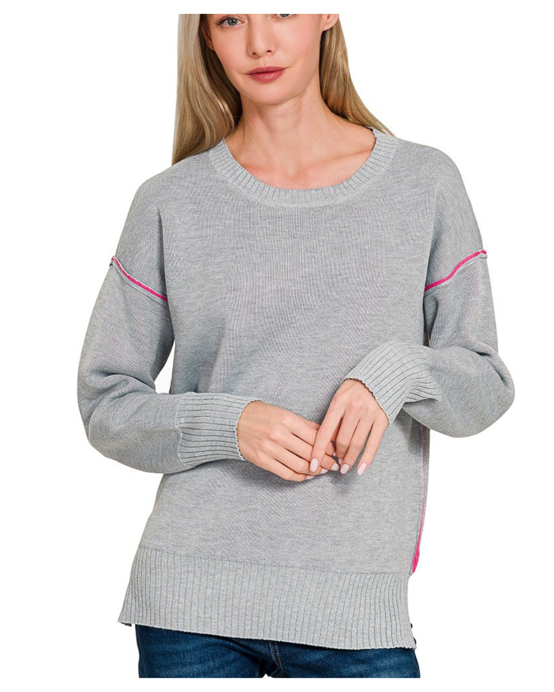 Cozy Eve Sweater (Gray and Pink)