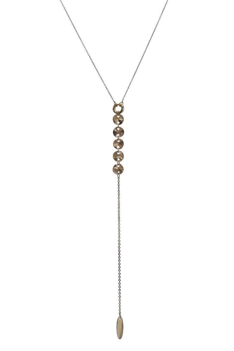 Circle Disk Charm Worn Metal Chain Necklace