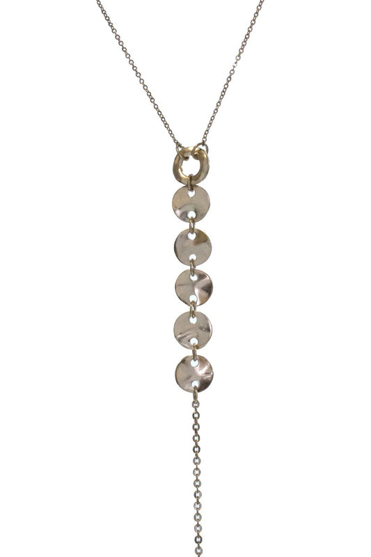Circle Disk Charm Worn Metal Chain Necklace