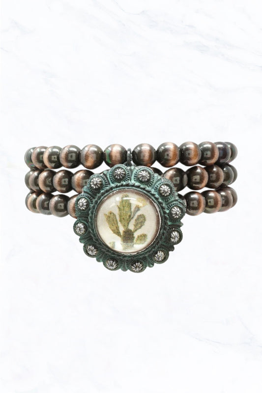 Cactus Medallion Western Beaded Bracelet