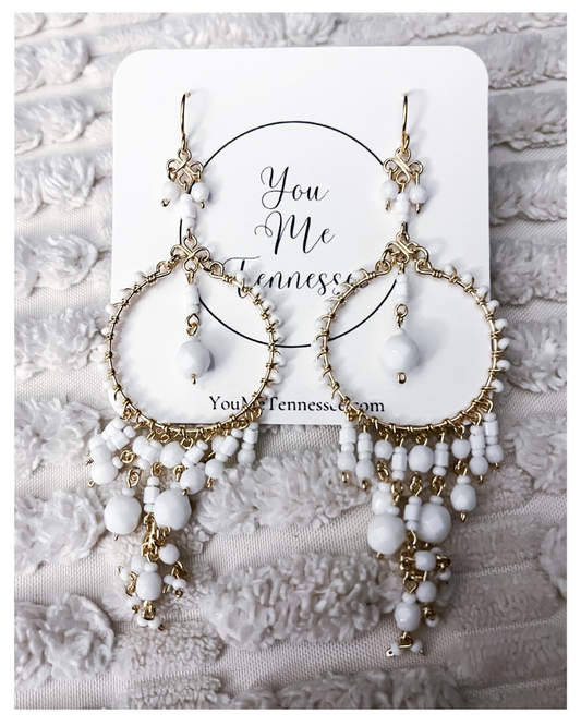 White Beaded Hoop Earrings