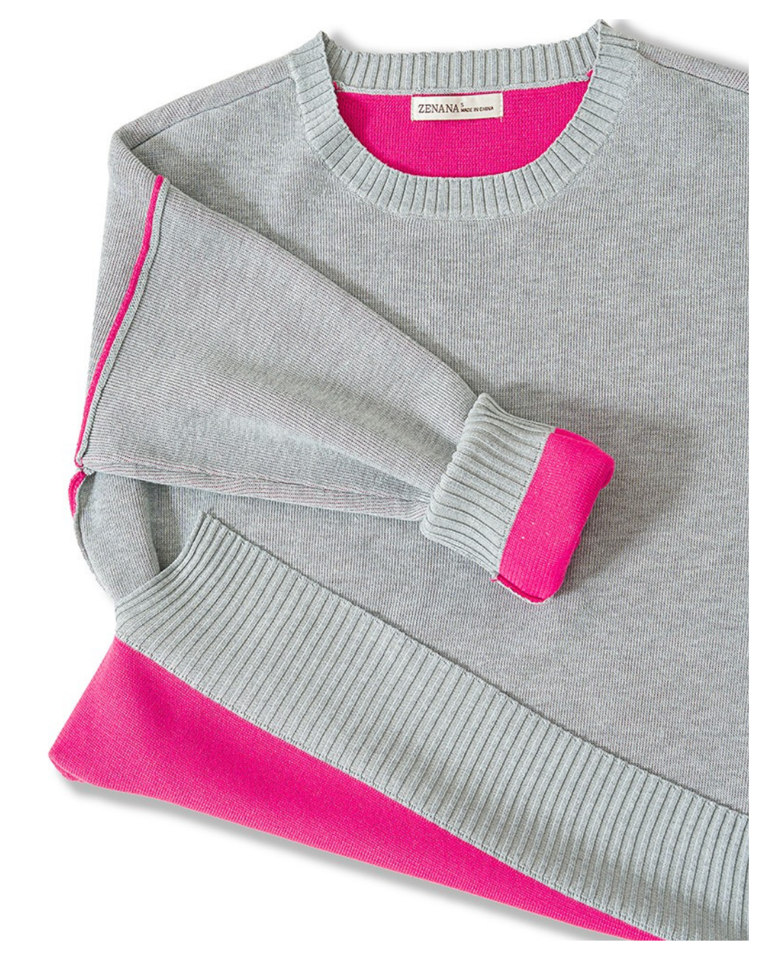 Cozy Eve Sweater (Gray and Pink)