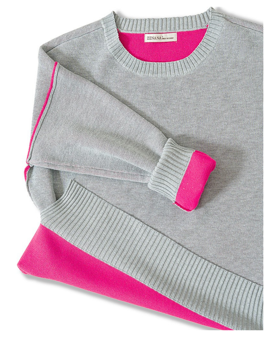 Cozy Eve Sweater (Gray and Pink)