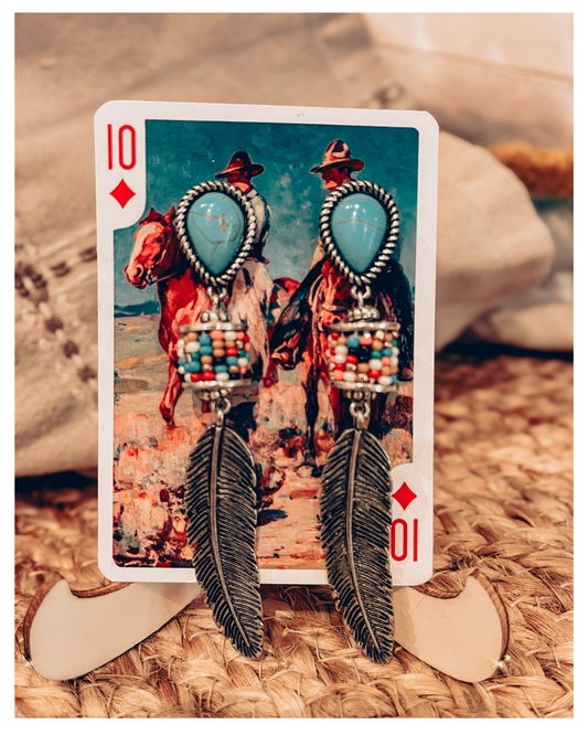 Turquoise Feather Earrings