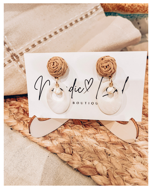 Coastal Charm Rattan & Shell Dangles