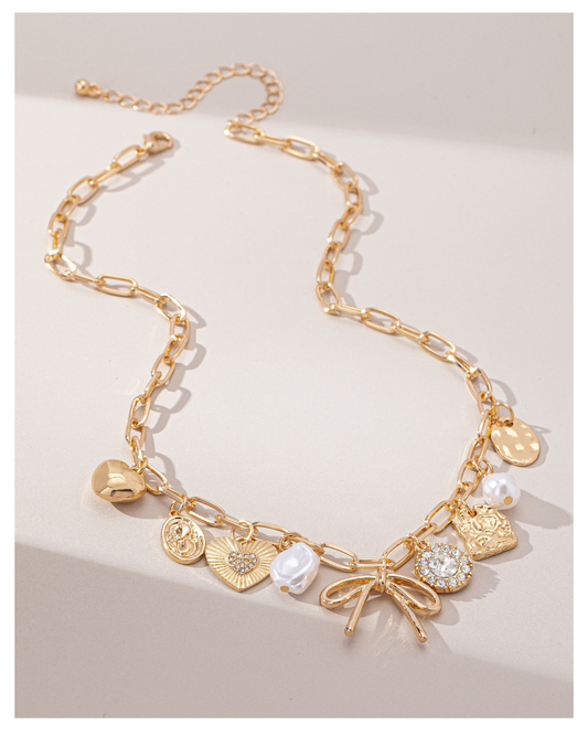 Charm Necklace with Bow & Heart