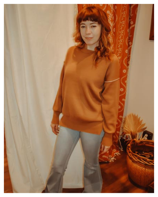 Cozy Eve Sweater (Camel and Pink)