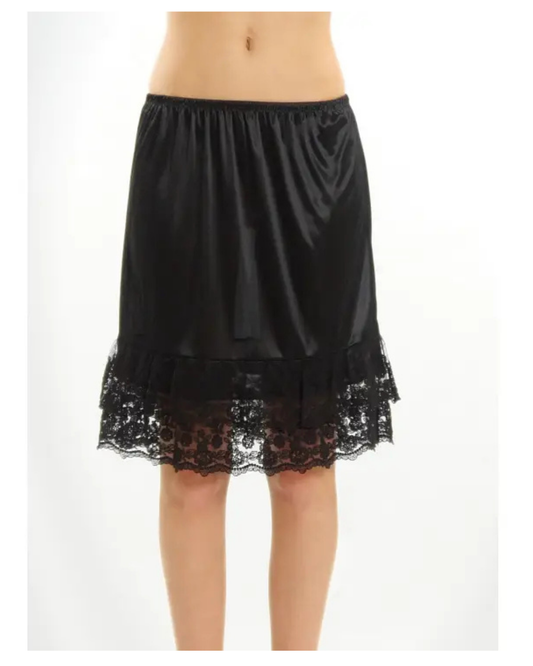 Lace Satin Half Slip Skirt Black