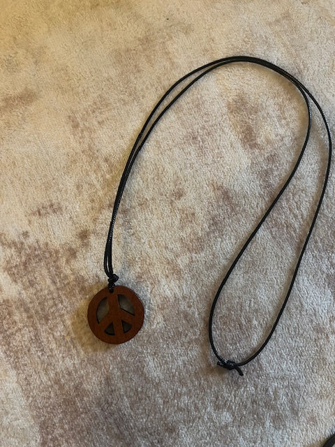 Peace sign wooden necklace